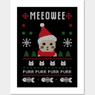 Cat christmas Meow for Christmas Gift Ugly Posters and Art